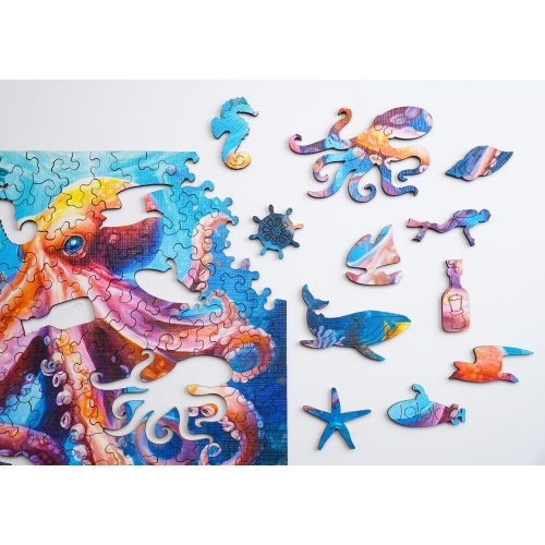 Puzzle Drewniane 25 x 25 cm Ośmiornica 155 Elementów Układanka Drewniana